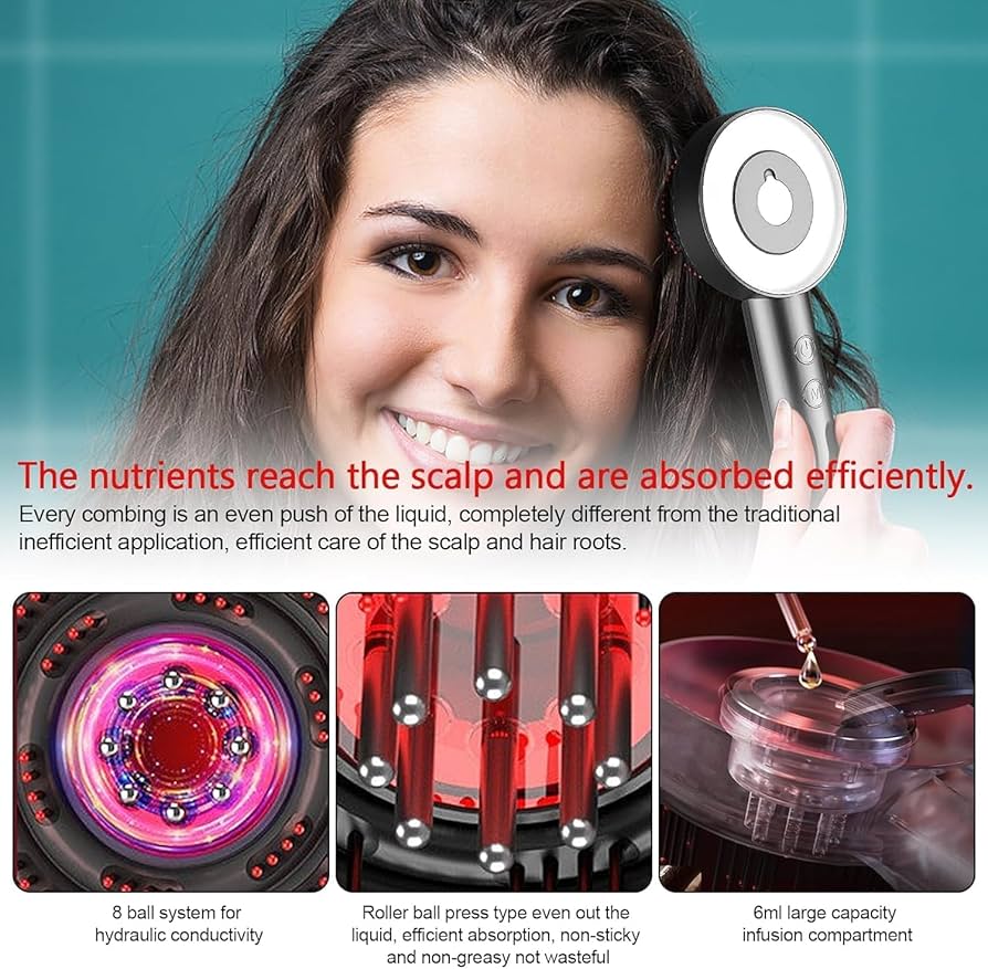 2-in-1 Electric Scalp Massager & Hair Oil Applicator – Waterproof & Rechargeable (Red)