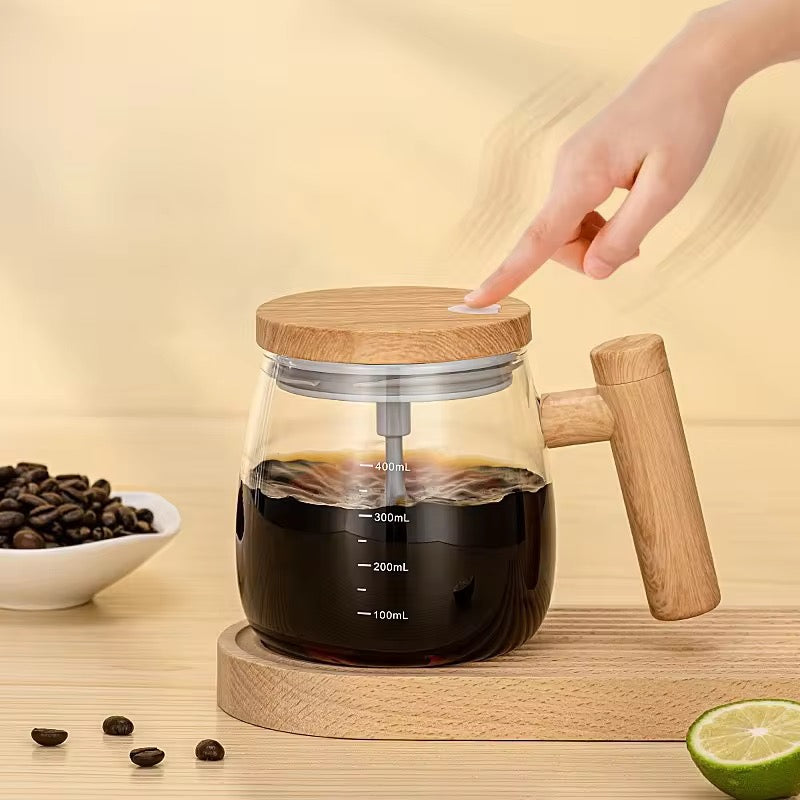 BrewLuxe™ Self-Stirring Mug – USB Rechargeable, Elegant Glass Design
