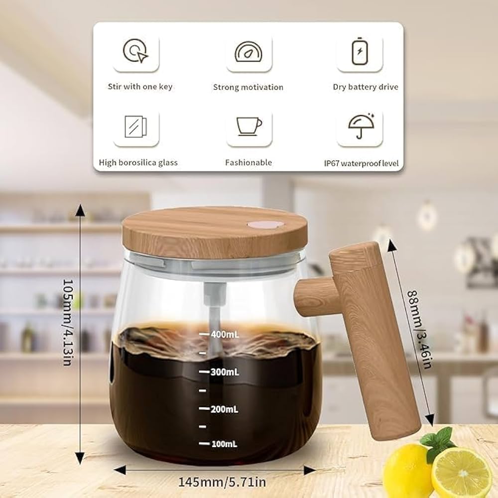 BrewLuxe™ Self-Stirring Mug – USB Rechargeable, Elegant Glass Design