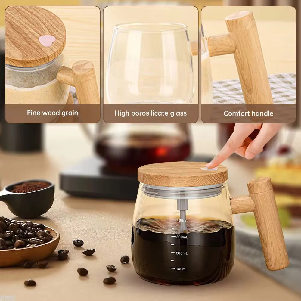 BrewLuxe™ Self-Stirring Mug – USB Rechargeable, Elegant Glass Design