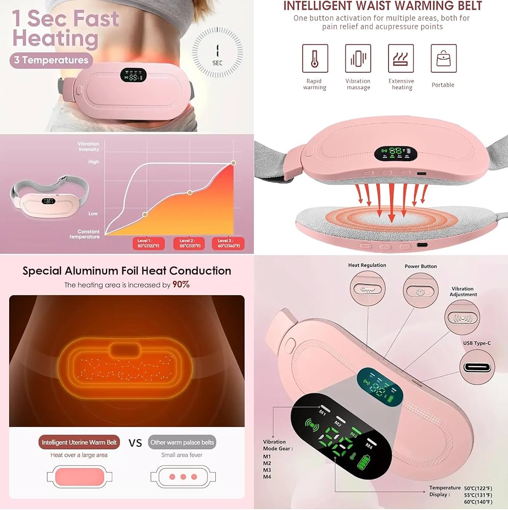 Period Cramp Relief Massager with Heating Pad for Back Pain | Cramp-Free Comfort