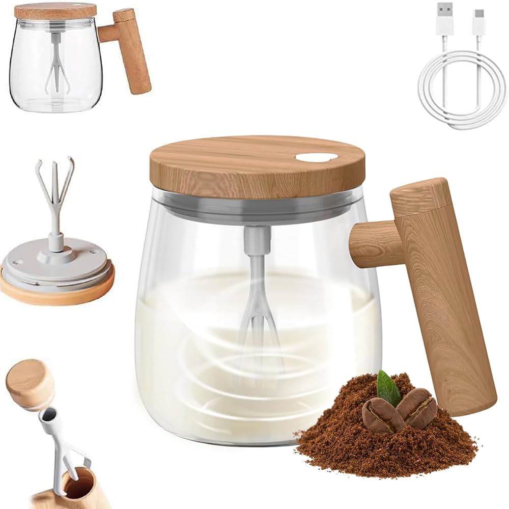 BrewLuxe™ Self-Stirring Mug – USB Rechargeable, Elegant Glass Design