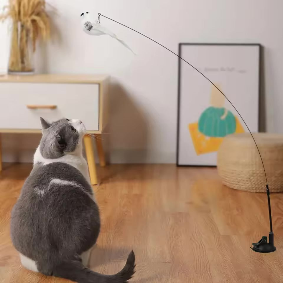 PawFeather™ Interactive Bird Cat Suction Toy – Steel Wire & Strong Base