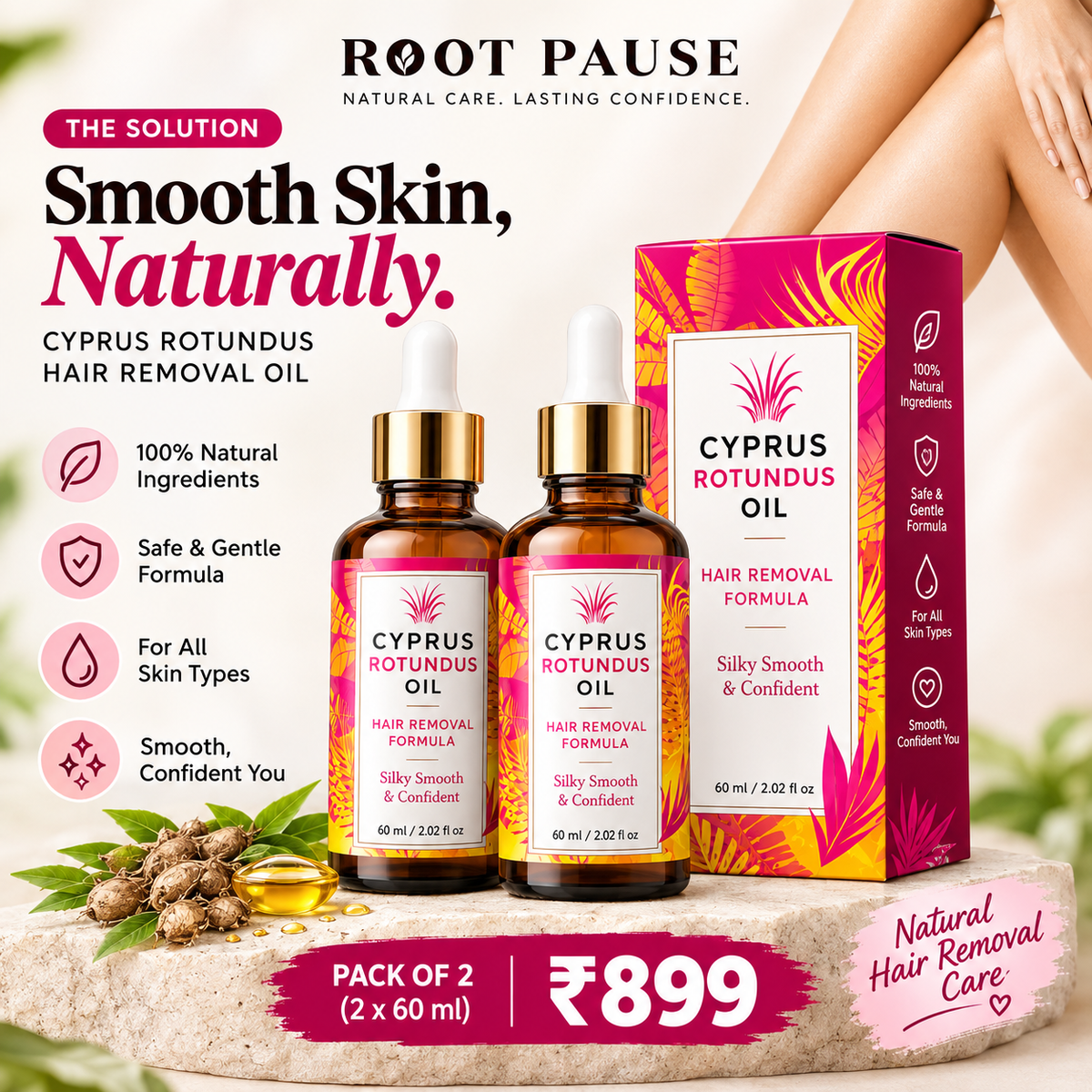 RootPause™ Cyperus Rotundus Hair Removal Oil – Pack of 2 (120ml) |