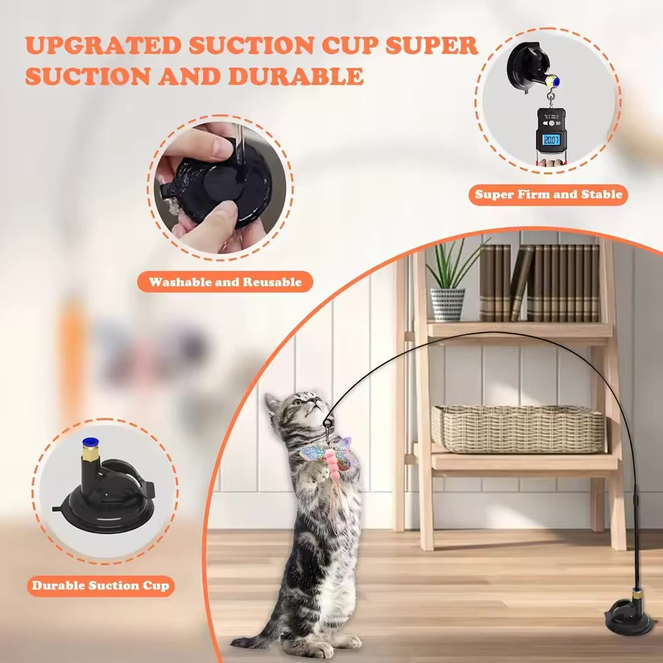 PawFeather™ Interactive Bird Cat Suction Toy – Steel Wire & Strong Base