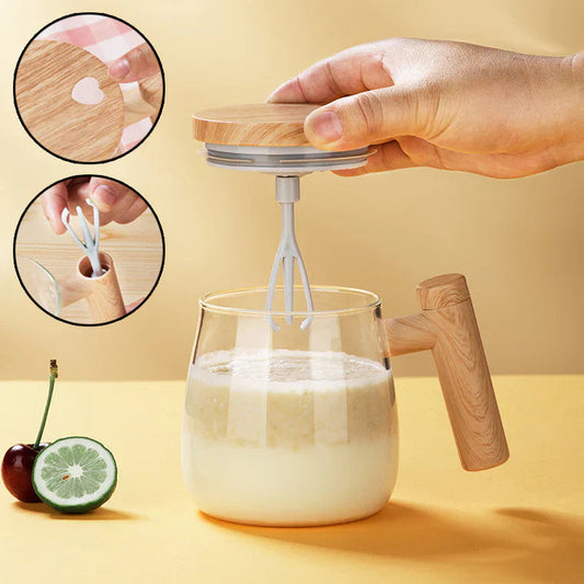 BrewLuxe™ Self-Stirring Mug – USB Rechargeable, Elegant Glass Design